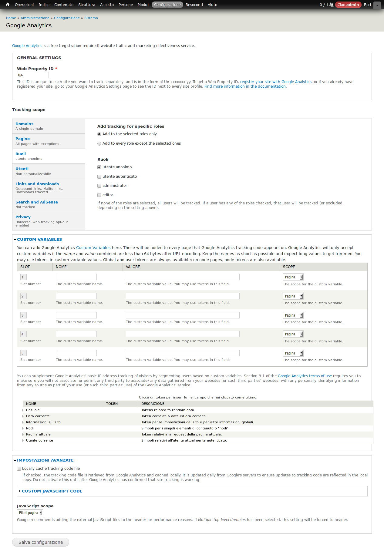 SEO: Modulo Drupal 7 per Google Analytics