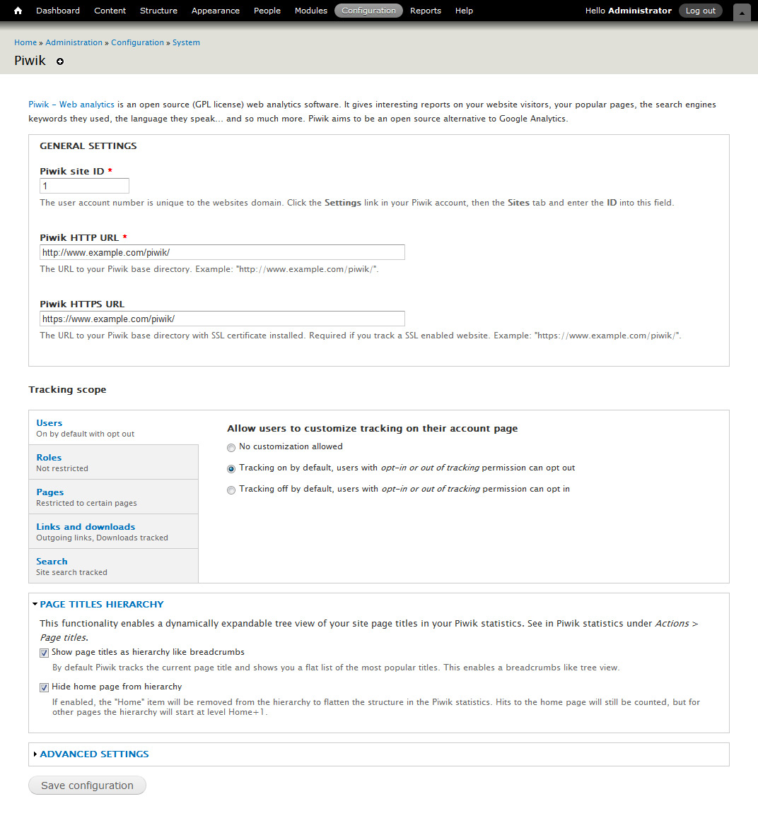 SEO: Modulo Drupal 7 per Piwik